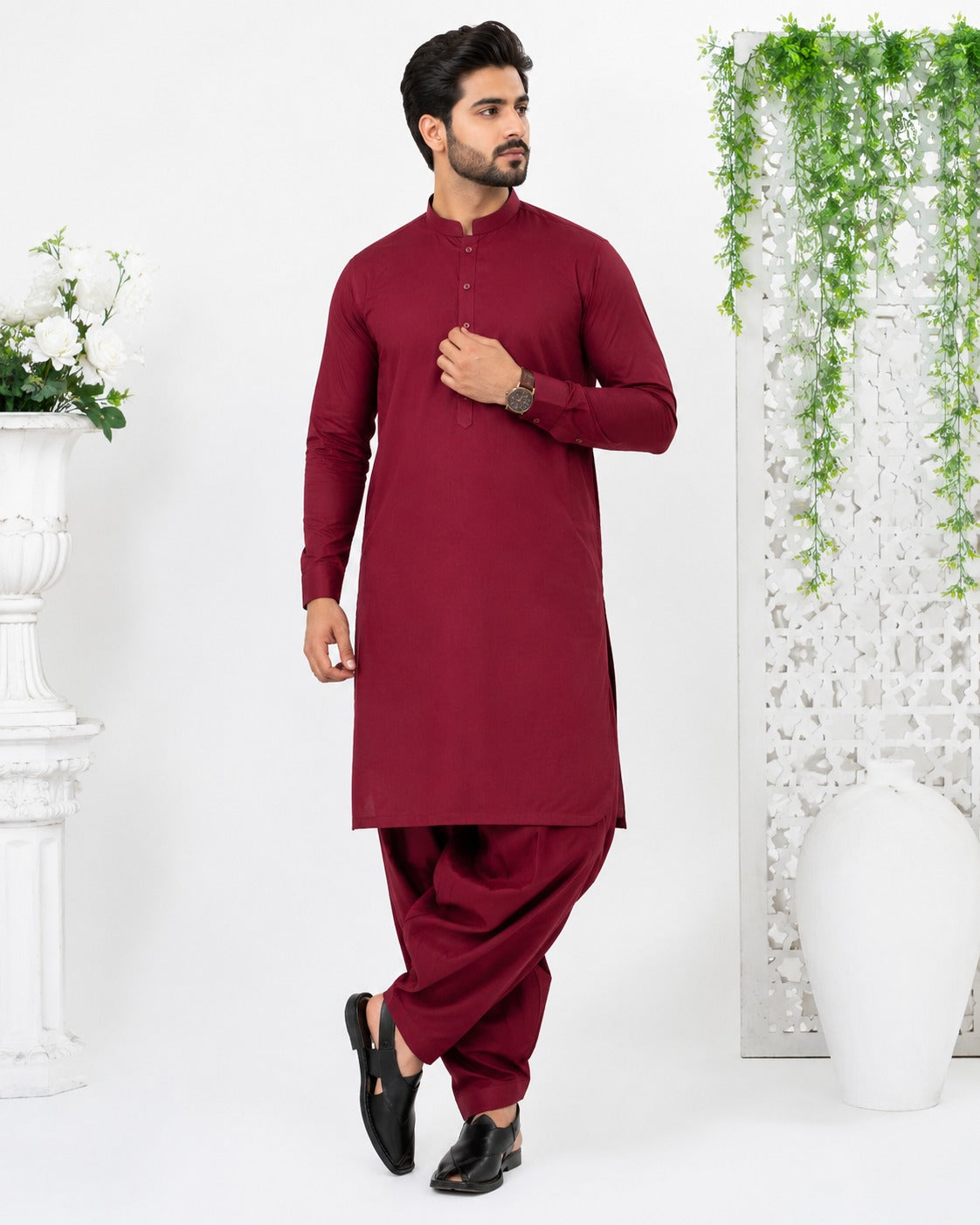 Men’s Unstitched Maroon boske suit
